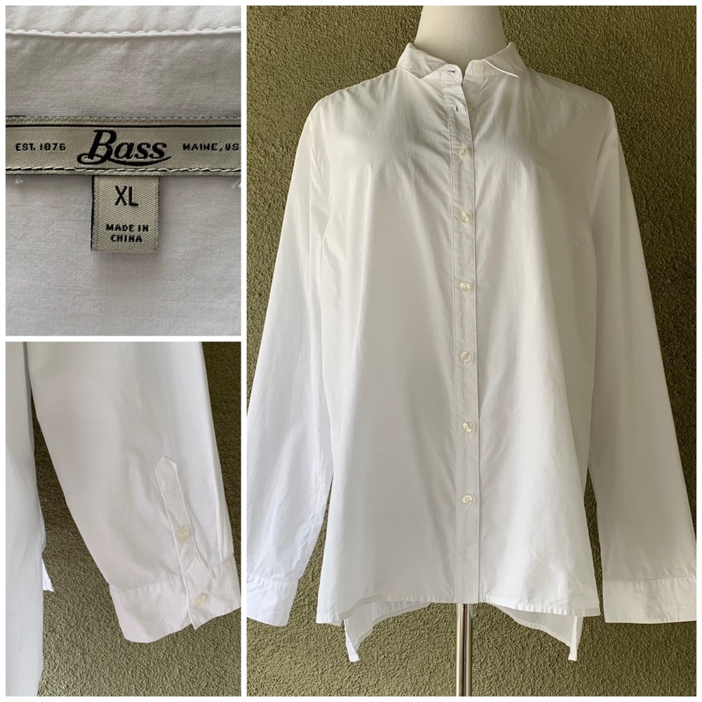 SOLD 🔥5/$20🔥 “Bass” Boyfriend Style White Button-down Shirt size XL